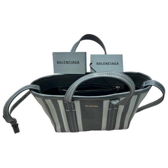 BALENCIAGA Small Barbes East-West Striped Shopper Tote Grey - Picture 4 of 5